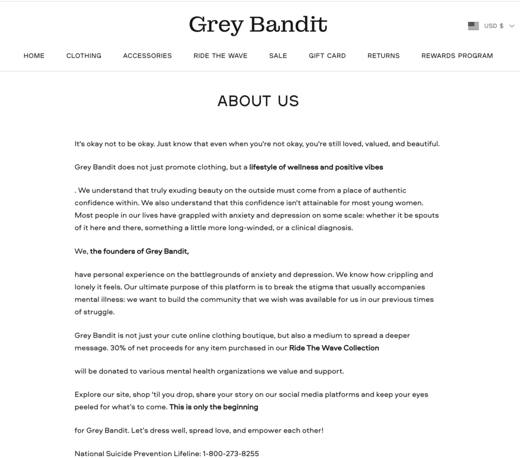 Screenshot from Grey Bandit of their About Us page.